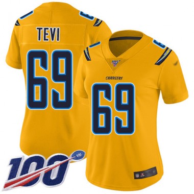 Los Angeles Chargers NFL Football Sam Tevi Gold Jersey Women Limited  #69 100th Season Inverted Legend->youth nfl jersey->Youth Jersey